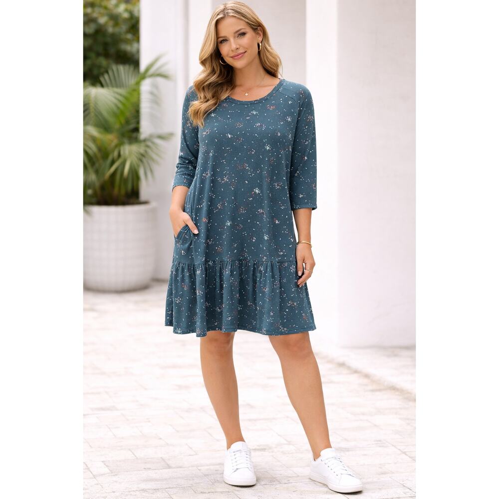 Boden Katrina Teal Spotted Jersey Stretch Peplum Dress Size XL
